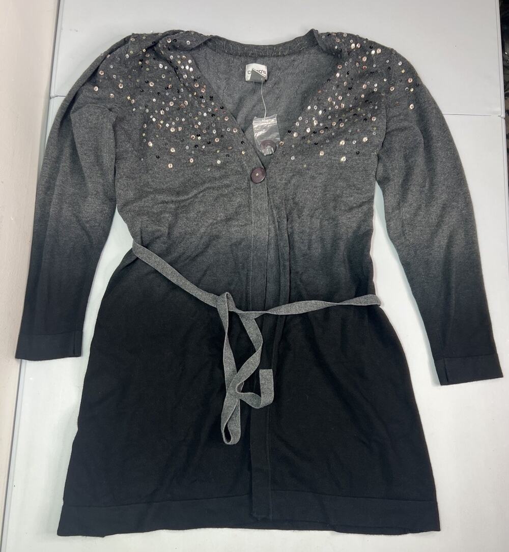 Chicos Cardigan Sweater Sequin Open Front Ombre Gray Black Chicos Size 2 US L